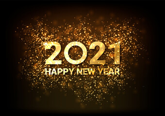 Greeting card Happy New Year 2021. Beautiful Square holiday web banner or billboard with text Happy New Year 2021 on the background of fireworks. - Vector