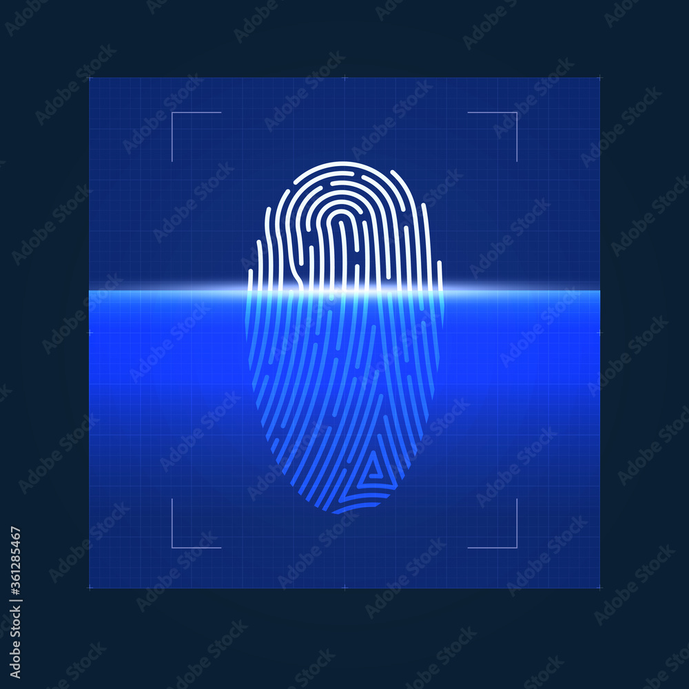 Poster process of the fingerprint. digital biometric control. concept of security and identity by fingerpri
