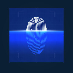 Process of the fingerprint. Digital biometric control. Concept of security and identity by fingerprint. Vector illustration