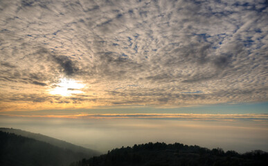 Crépuscule sur la Bresse à Ramasse, France