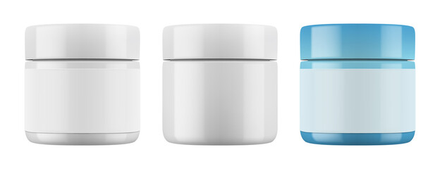 Vector  isolated realistic jar. Mockup (layout) of  glossy plastic packaging and cap for cream or other cosmetics. EPS 10