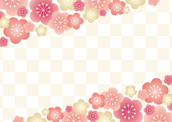 年賀状 節分素材 梅と市松模様の背景イラスト 桃白 Background Poster Backgrou Kinusara