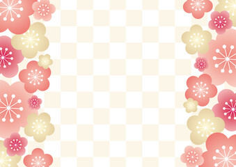 年賀状 節分素材 梅と市松模様の背景イラスト 桃白 Wall Mural Kinusara