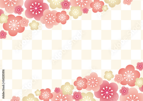 年賀状 節分素材 梅と市松模様の背景イラスト 桃白 Background Poster Backgrou Kinusara