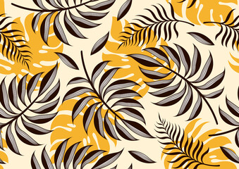 Naklejka na ściany i meble Tropical Leaves Seamless Pattern, Floral Background, vector illustration.