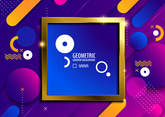 purple geometric abstract background with golden color picture frame, vector illustration.