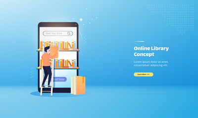 Online library illustration concept, Learning through online books