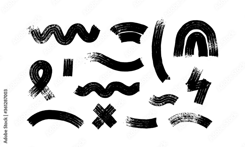 Aufkleber set of line hand drawn of different styles, lines created with scratches form unique symbols for ill