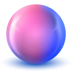 Glass pink and blue ball or precious pearl. Glossy realistic ball, 3D abstract vector illustration highlighted on a white background. Big metal bubble with shadow.