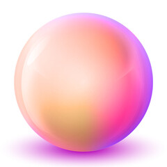 Glass pink and blue ball or precious pearl. Glossy realistic ball, 3D abstract vector illustration highlighted on a white background. Big metal bubble with shadow.