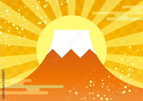 年賀状素材 富士山と初日の出の背景イラスト Background Poster Backgrou Kinusara
