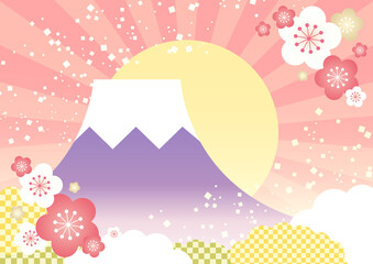 年賀状素材 かわいい富士山と初日の出の背景イラスト 青 Background Wall Mural Backgrou Kinusara