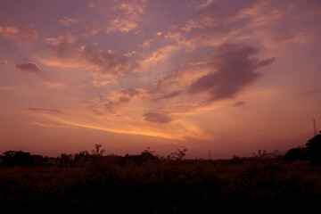Bright orange and yellow colors sunset sky