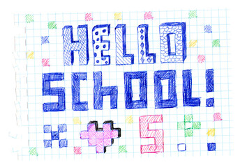 illustration lettering inscription hello school