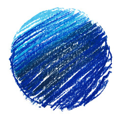 Drawing a circle in crayons blue with stripes of a circle. Pastel oil crayons stroke of lines...