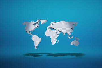 a three-dimensional map of the world in the blue background. 3D render.