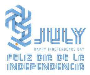 July 9, Argentina Independence Day congratulatory design with Argentinean flag elements.