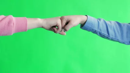 Foto op Plexiglas Team work concept Closeup of unknown two business people hands giving secret handshake fist bump. © stanis88