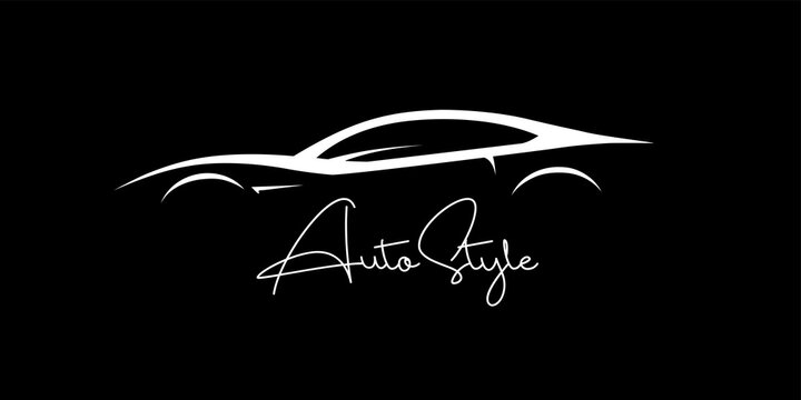 Auto Style sports car silhouette. Supercar showroom emblem design. Performance motor vehicle dealership logo concept design. Vector illustration.