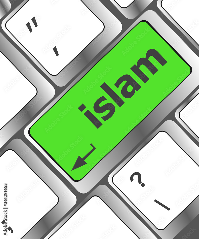 Poster islam word on computer key on enter button