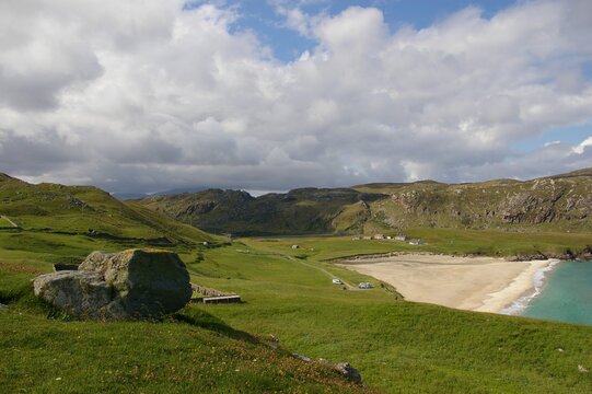 The isolated, beautiful Valtos Beach on the Isle of Lewis, Scotland.