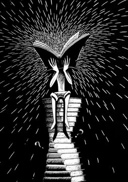 black and white image of a reader