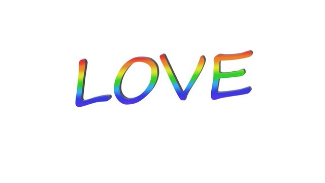 Gay love text or LGBT. Rainbow flag Pride heart symbol LOVE text. 3d render