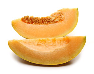 Fototapeta na wymiar Cantaloupe, muskmelon, honeydew slices isolated on white background