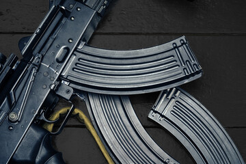 Russian automatic rifle Ak-47 close up, military weapon