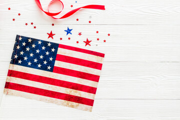 Obraz premium Independence Day. American flag top view copy space