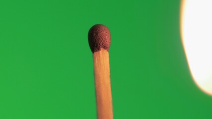 Match Stick Magically Combusts Into Flames And Ignites On Fire Green Screen Background