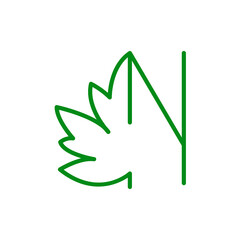 Concepto hoja de árbol. Logotipo lineal letra N con mitad hoja de arce en color verde