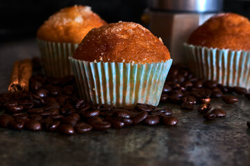 Delicious cupcakes with coffee beans