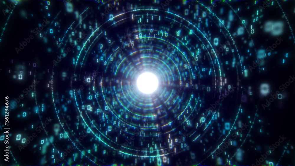 Poster digital big data abstract tunnel light streaks effect animation background. music festival/nightclub