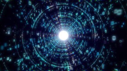 Digital big data abstract tunnel light streaks effect animation background. Music festival/nightclub stage visual. (4K UHD seamless looping, computer digitally generated 3d render animation.