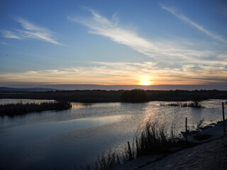 Breathtaking sunset in Danube Delta,  Romania,  in a summer day; outdoors