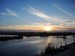 Obraz premium Breathtaking sunset in Danube Delta, Romania, in a summer day; outdoors