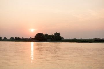 Breathtaking sunset in Danube Delta,  Romania,  in a summer day; outdoors