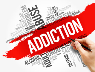 Addiction word cloud collage, health concept