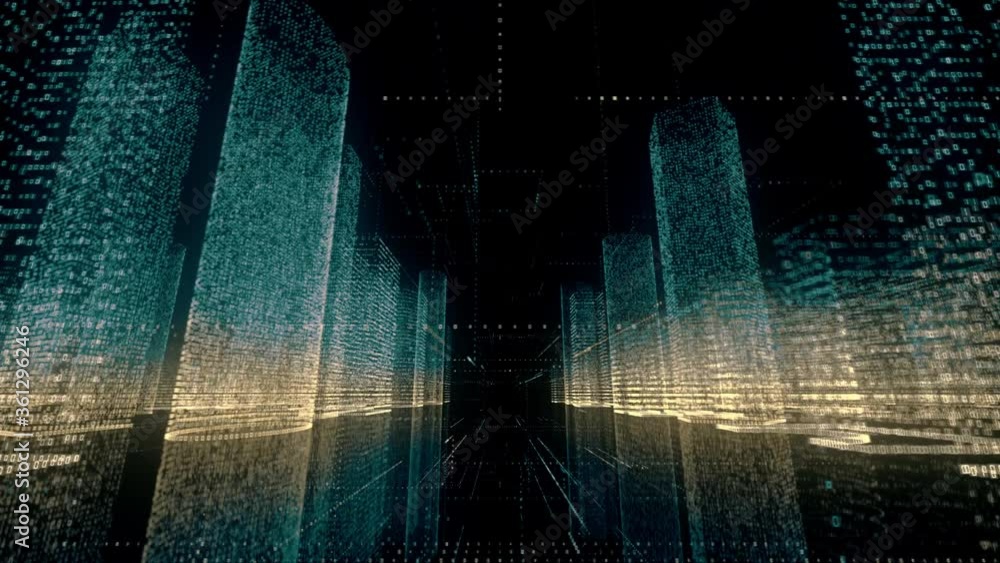 Poster digital technology and communication concept background of neon city in blue and yellow colors consi