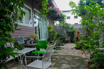 Fototapeta na wymiar a beautiful garden out side the house in Bangkok, Thailand.