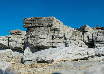 summer landscape with limestone cliffs, Undva Cape, Tagamoisa Peninsula, Saaremaa Island, Estonia