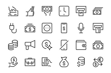 Fototapeta premium BUSINESS and FINANCE Thin Line Icon Set, contains icons such as Coins, Currency Exchange, Card Payment, Terminal and much more, Editable Line, Vector Illustration