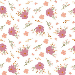 Abstract vector flowers repeat pattern in pastel color. Seamless pattern with pink flowers on white background for fabric wallpaper textile and more
