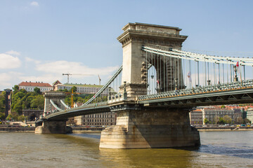 View of the Szechenyi Chain Bridge in Budapest. Hungary