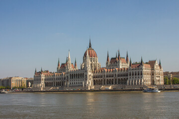 Obraz premium View of the Parliament building in Budapest from the Danube side. Hungary