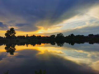 Obraz na płótnie Canvas Sunset on the lake. Poland.