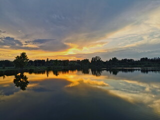 Sunset on the lake. Poland.