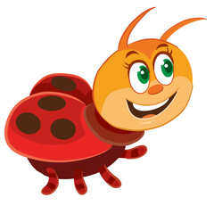 cute ladybug character, cartoon illustration, isolated object on a white background, vector illustration,