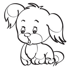 sketch of a cute puppy with big ears, coloring, isolated object on a white background, vector illustration,